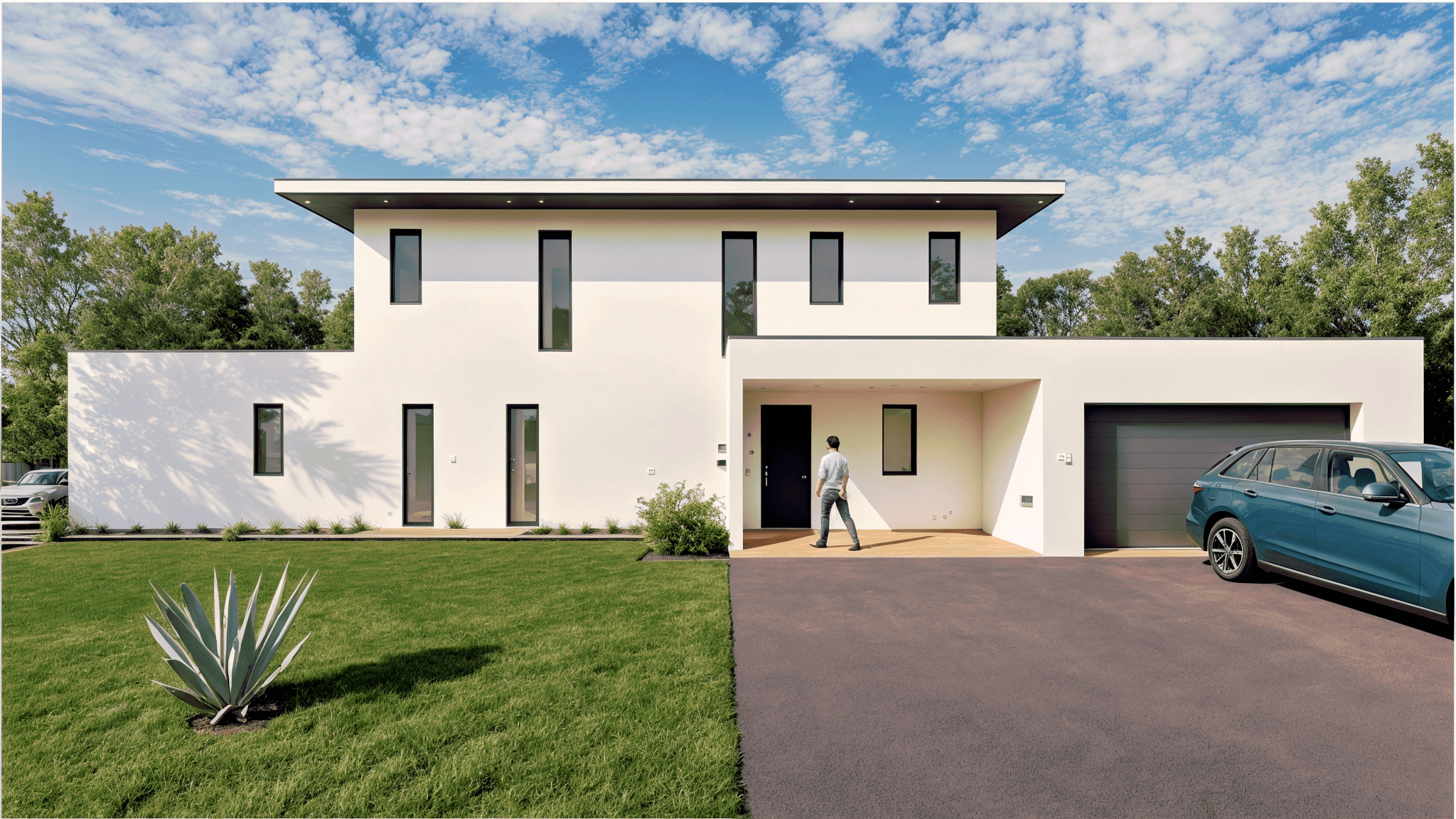 porche entrée maison contemporaine avec garage