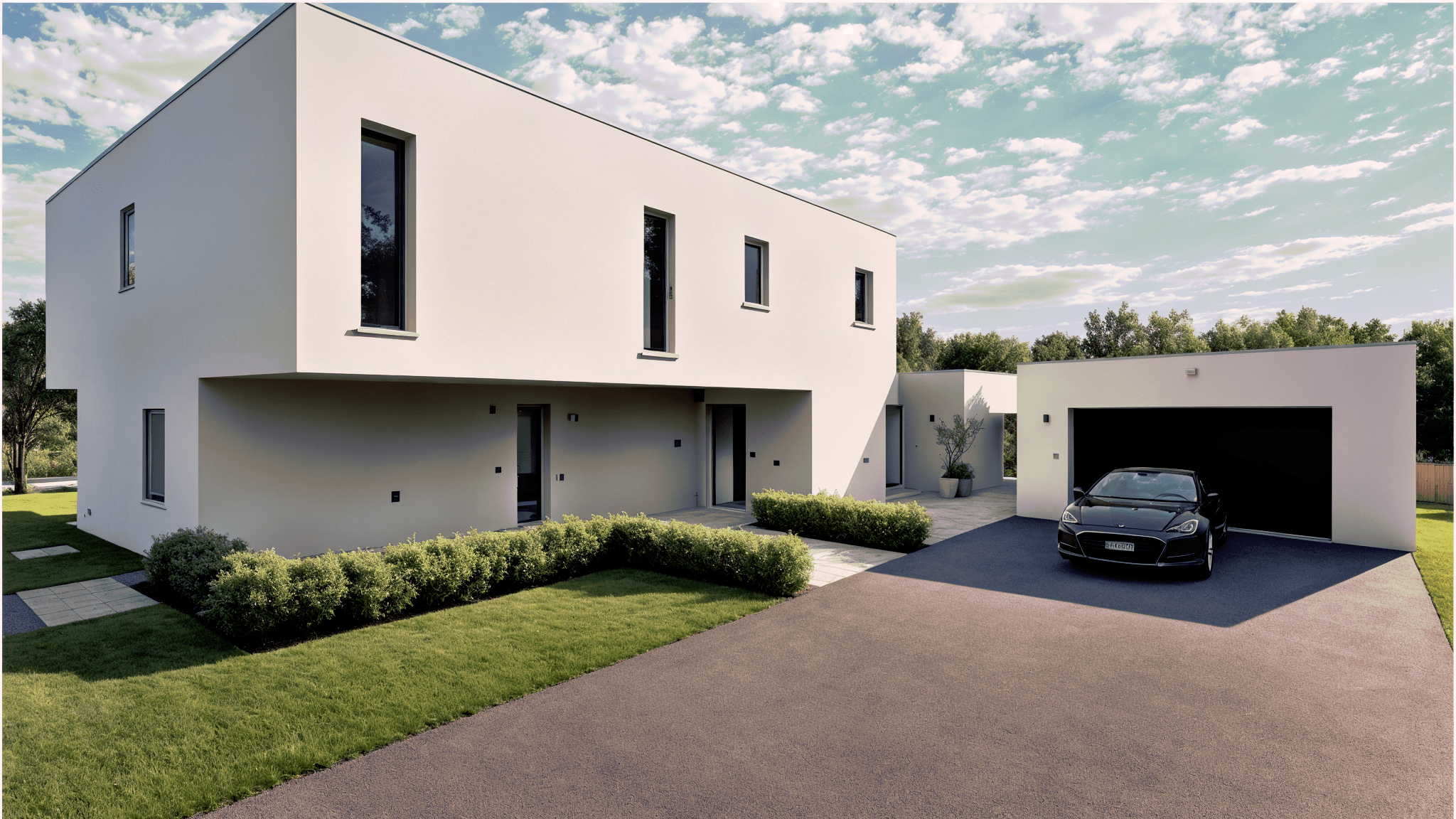 porche entrée maison contemporaine avec garage