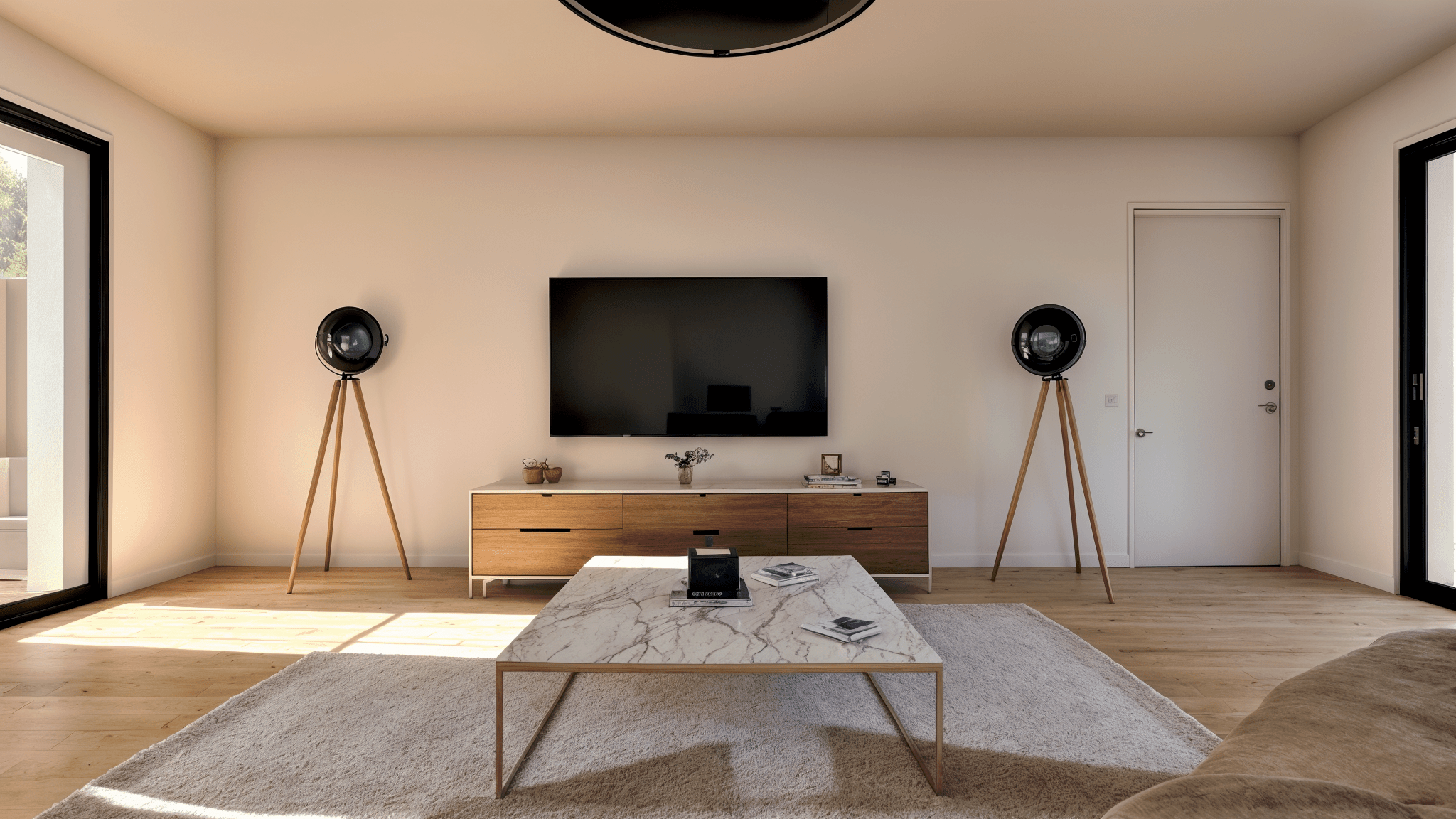 salon tv avec parquet au sol 